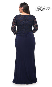 La Femme-Lace Sleeve Long Plus-Size Formal Gown by La Femme