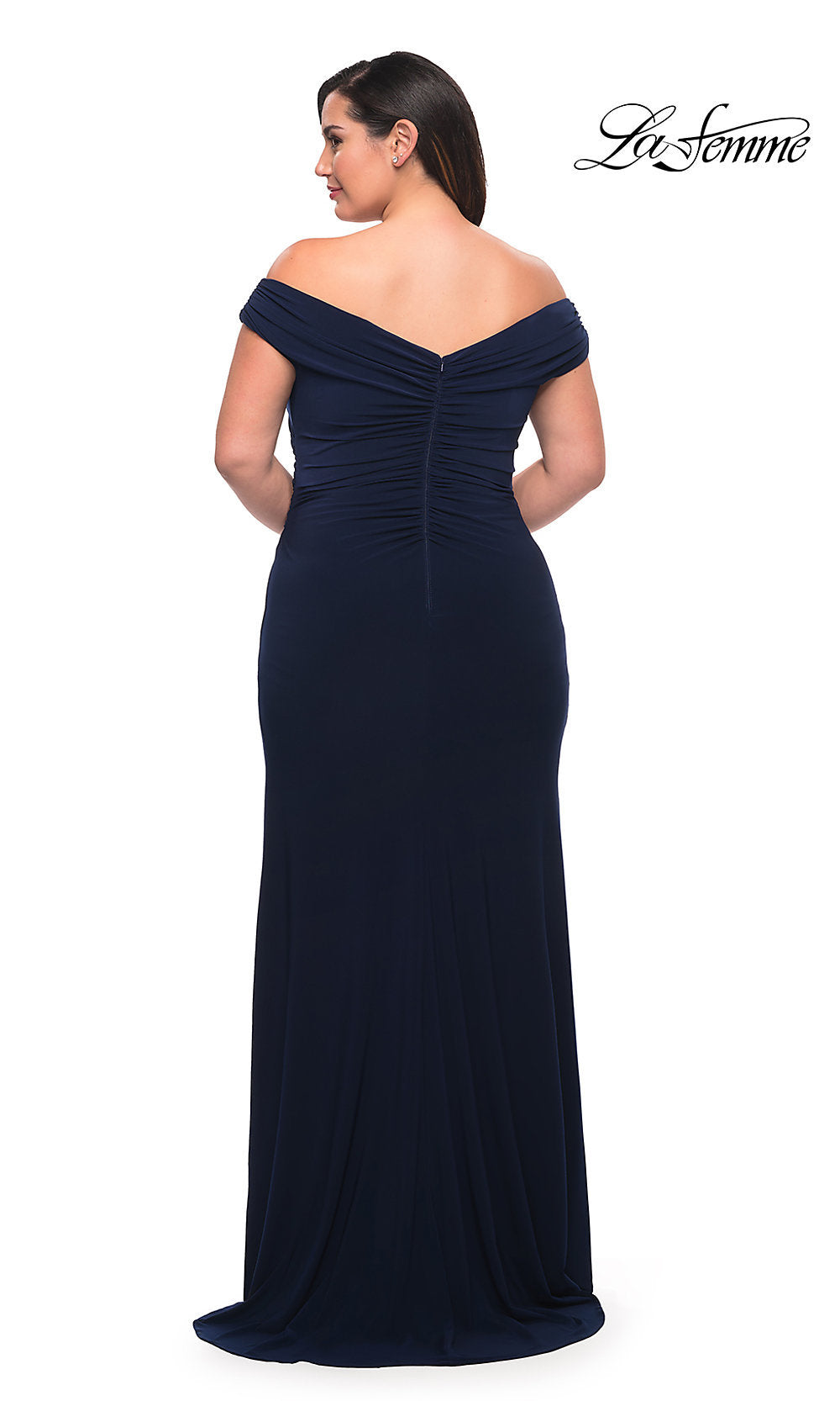 Off-the-Shoulder Long Plus-Size V-Neck Prom Dress