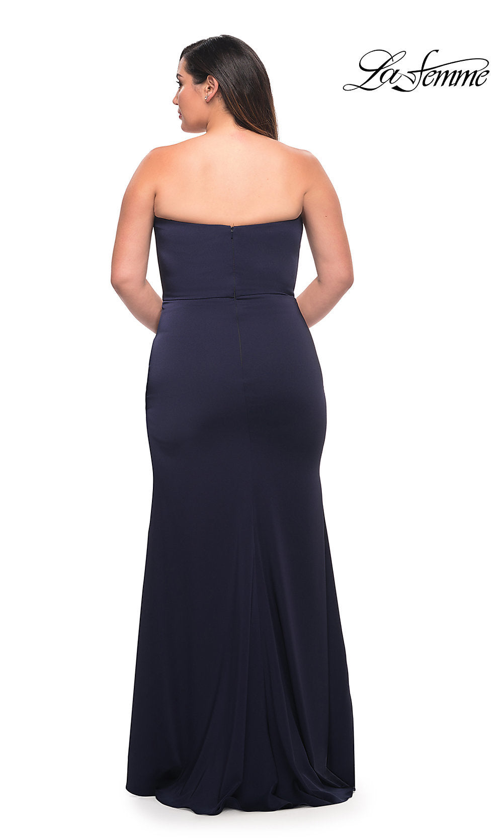 La Femme-Strapless Long Plus-Size La Femme Prom Dress