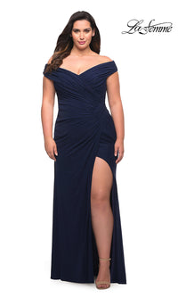 La Femme-La Femme Off-Shoulder Plus-Size Long Prom Dress