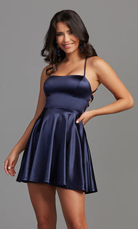 Short Cute Homecoming Dress with Pockets - PromGirl