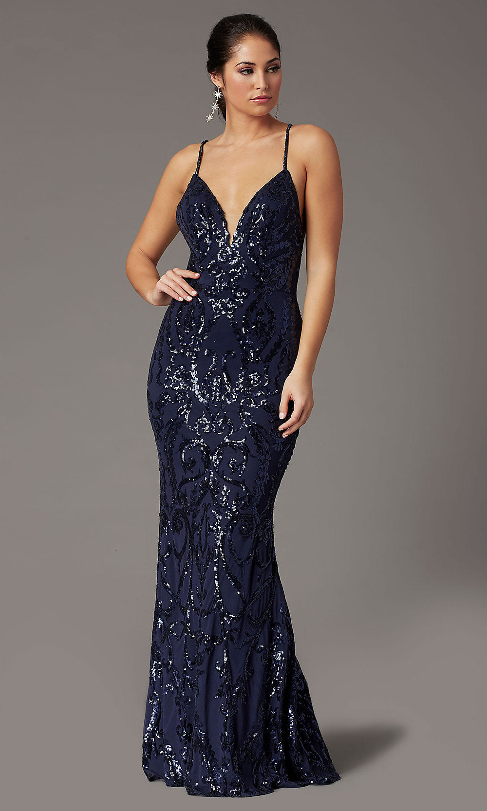 Navy blue clearance sequin formal dress