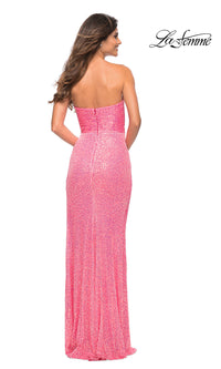 Neon Pink Long Sequin Prom Dress by La Femme