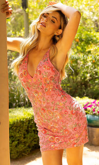 Floral Sequin Short Designer Homecoming Dress