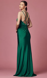 Deep V-Neck Long Prom Dress with Empire Waist