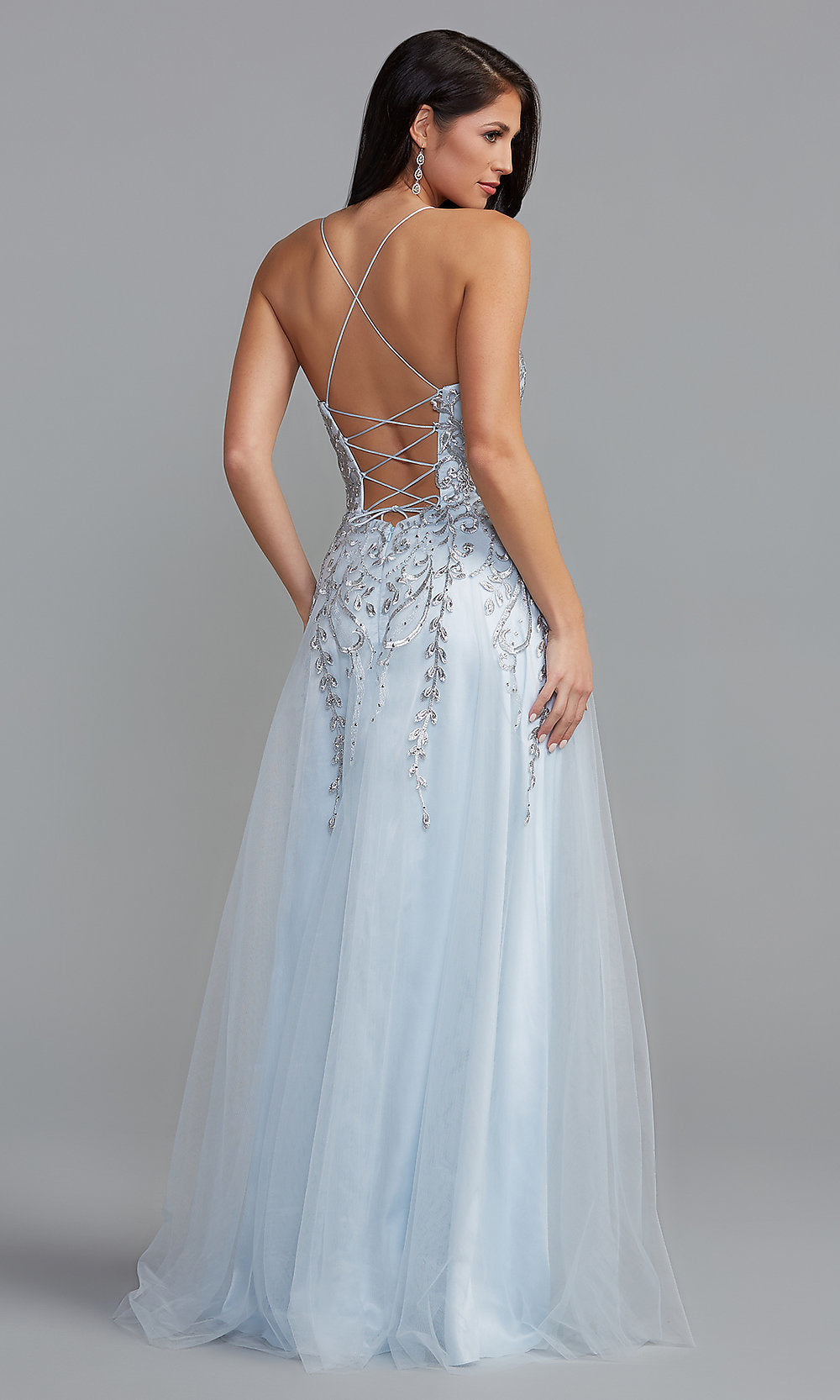 Long Embroidered Powder Blue PromGirl Prom Dress