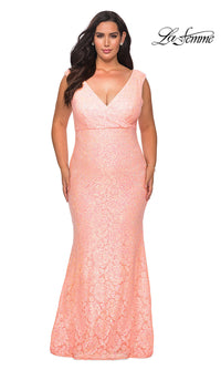 La Femme-Empire-Waist Long Plus-Size Prom Dress by La Femme