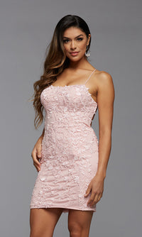 Promgirl Private Label-PromGirl Embroidered-Lace Short Fitted Prom Dress