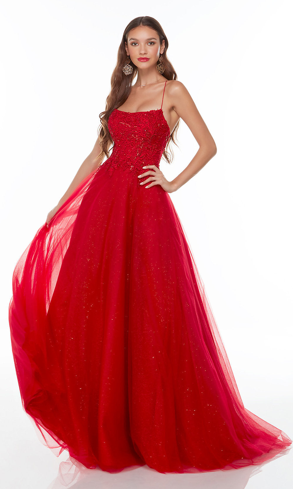 Alyce Long Red Glitter Ball Gown -