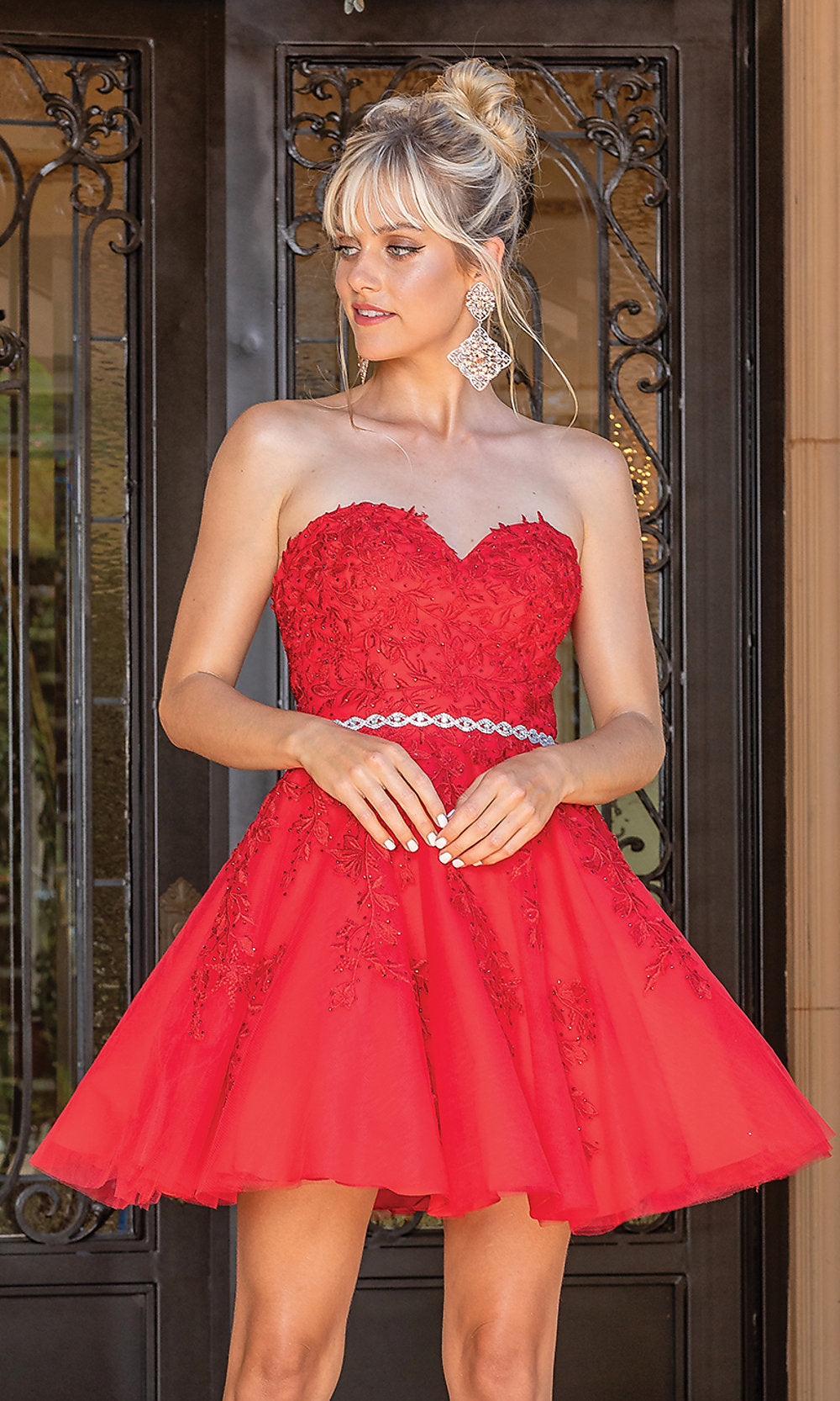 Short Red Strapless Homecoming Dress