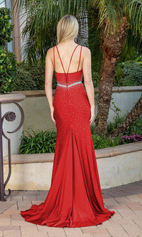 Jeweled Long Formal Prom Dress with Train