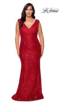 La Femme-Empire-Waist Long Plus-Size Prom Dress by La Femme