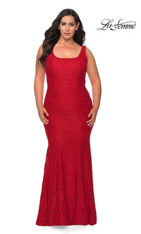 Beaded-Lace Plus-Size Long La Femme Formal Dress