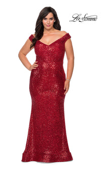 La Femme-Mermaid Sequin Plus-Size La Femme Formal Dress