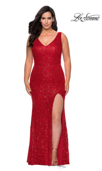 La Femme-La Femme Long Sequined Plus Formal Evening Gown