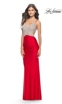 La Femme Embellished-Bodice Long Prom Dress