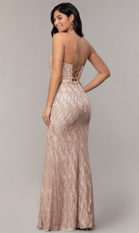 Corset-Back Tight Glitter-Mesh Long Prom Dress