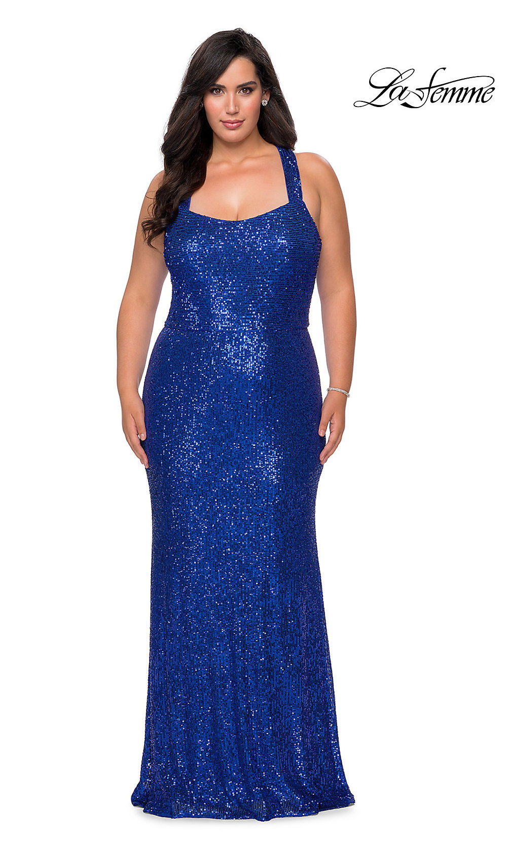 La Femme Plus Size Long Sequin Prom Dress Promgirl