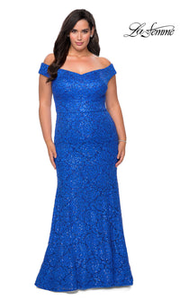 La Femme-Long Lace Empire-Waist Plus La Femme Prom Dress