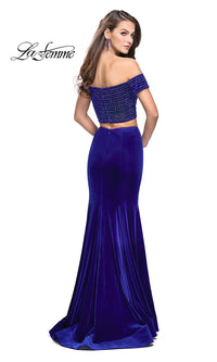 Long Two-Piece Off-the-Shoulder Velvet La Femme Prom Dress