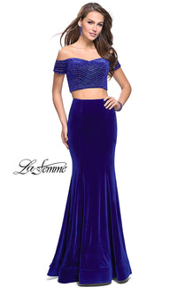 Long Two-Piece Off-the-Shoulder Velvet La Femme Prom Dress