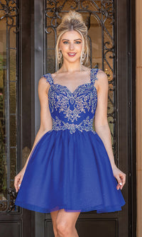 Dancing Queen-Babydoll Glitter-Embroidery Short Prom Dress