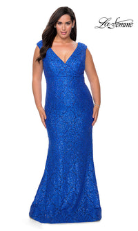 La Femme-Empire-Waist Long Plus-Size Prom Dress by La Femme