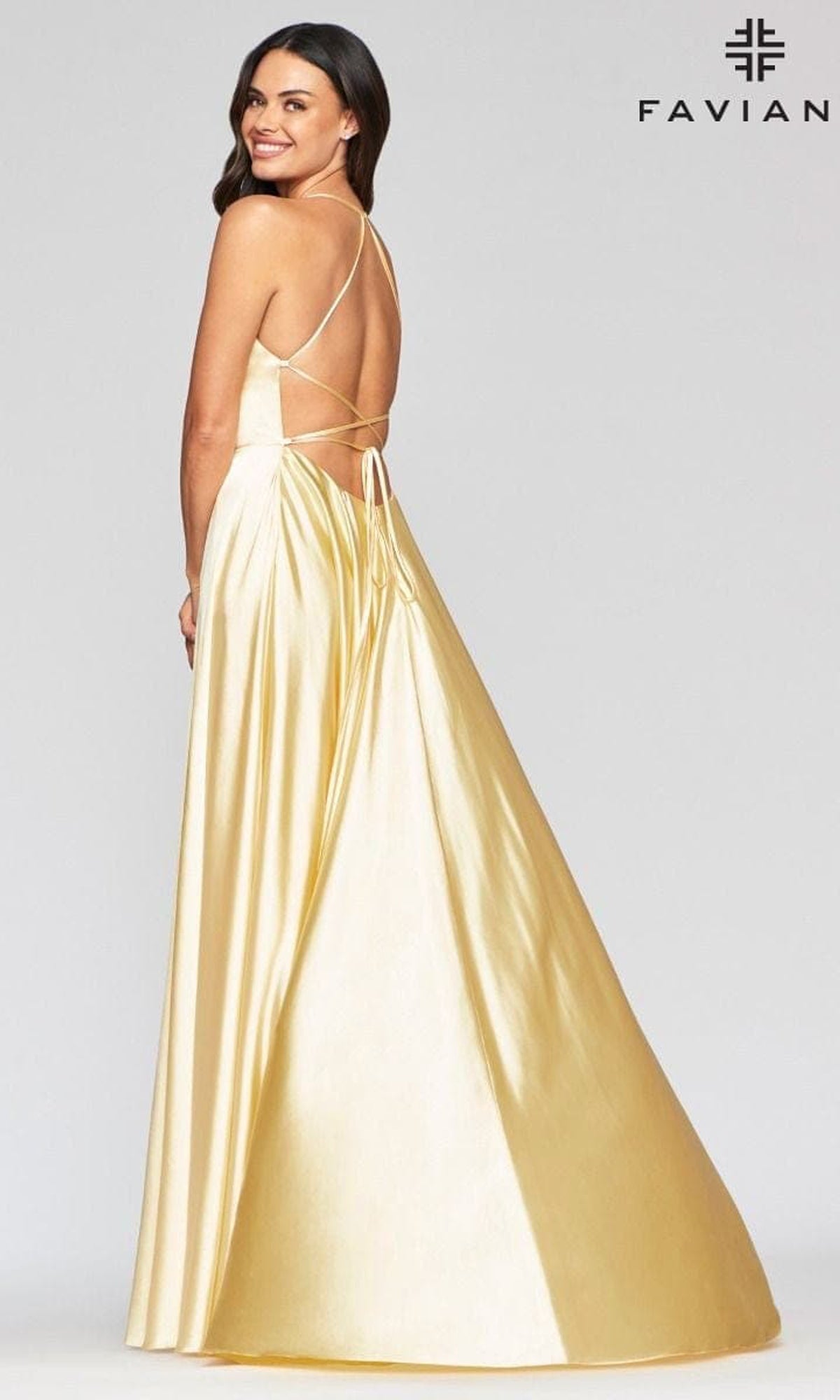 Faviana Yellow Long Prom Dress with Pockets