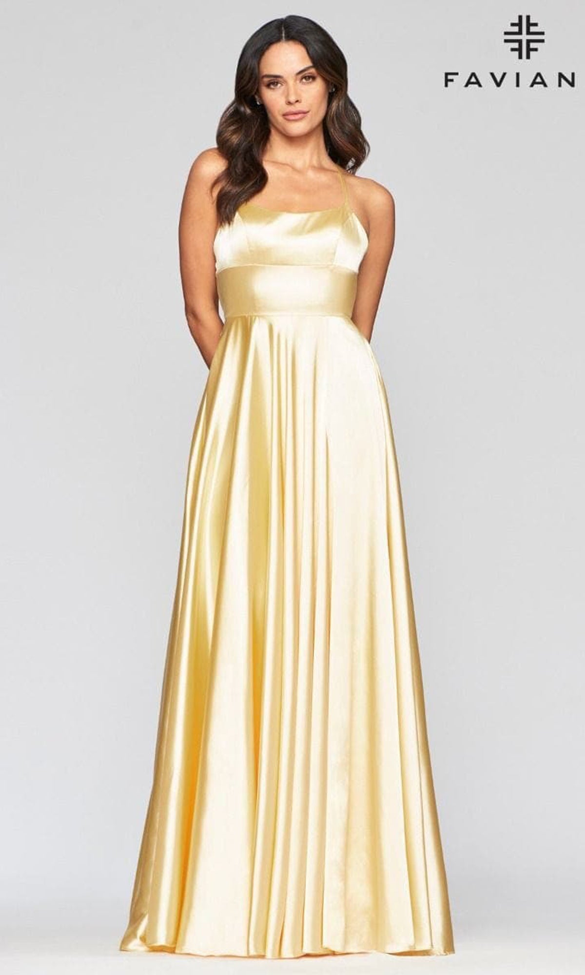 Faviana Yellow Long Prom Dress with Pockets