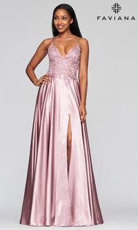 Faviana Lace-Bodice Long A-Line Prom Dress