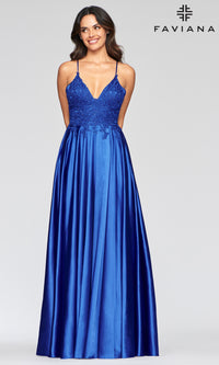 Faviana Lace-Bodice Long A-Line Prom Dress