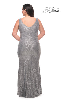 La Femme-La Femme V-Neck Sequin Long Plus-Size Prom Dress