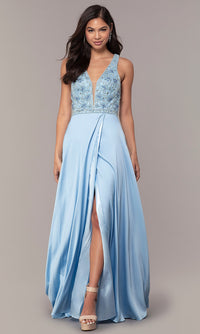 Dancing Queen-Embellished-Bodice Long Faux-Wrap Prom Dress