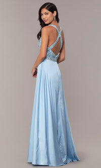 Dancing Queen-Embellished-Bodice Long Faux-Wrap Prom Dress