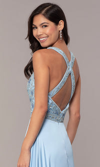 Dancing Queen-Embellished-Bodice Long Faux-Wrap Prom Dress