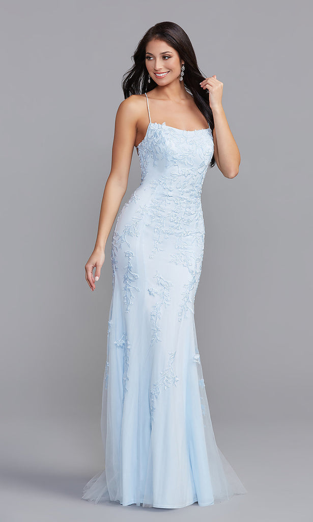 Long Embroidered Powder Blue PromGirl Prom Dress