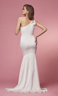 Simple Long White One Shoulder Wedding Dress