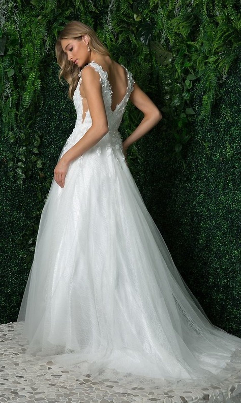 Floral-Applique Long White Ball Gown Wedding Dress