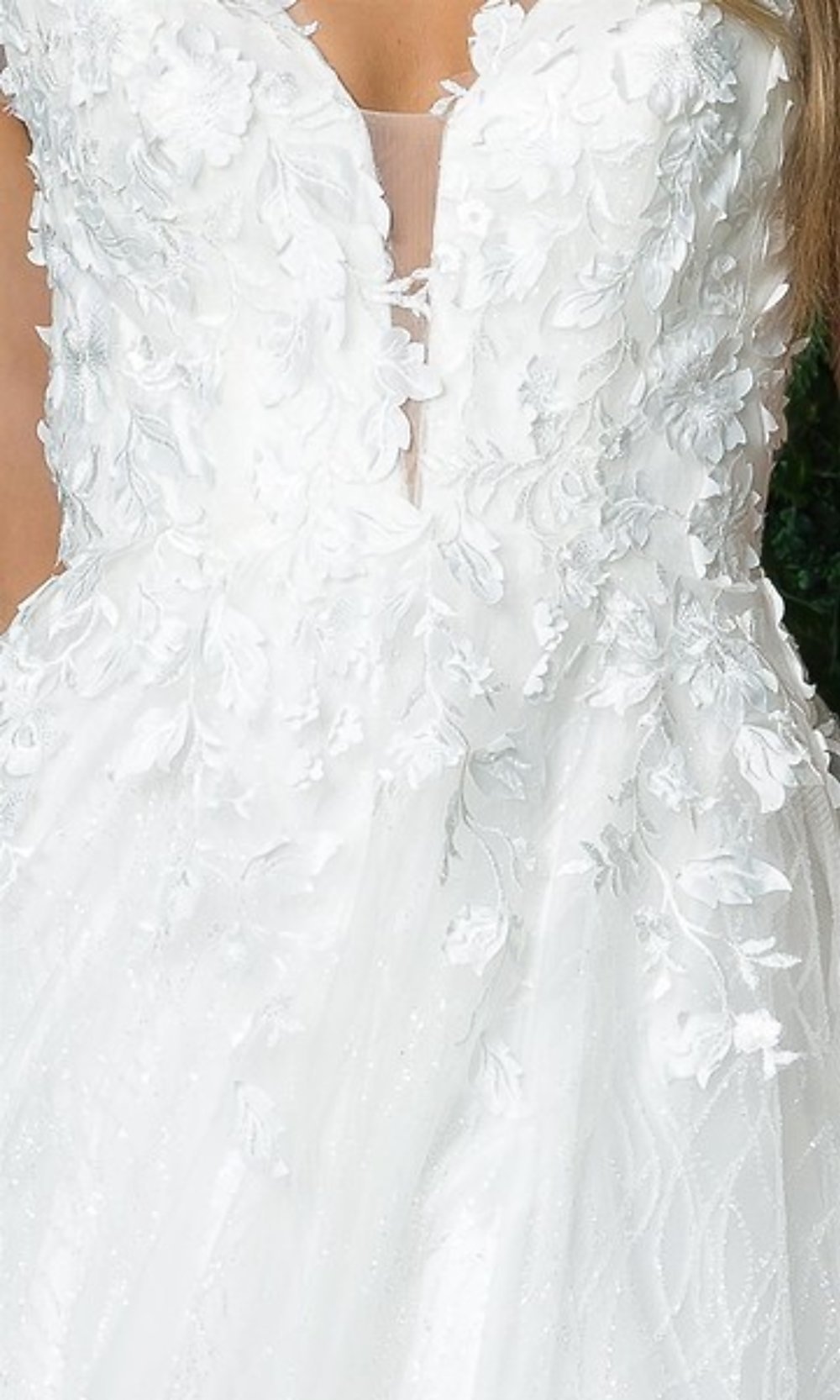 Floral-Applique Long White Ball Gown Wedding Dress