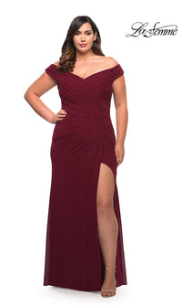 La Femme-La Femme Off-Shoulder Plus-Size Long Prom Dress