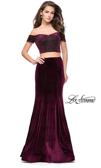 Long Two-Piece Off-the-Shoulder Velvet La Femme Prom Dress