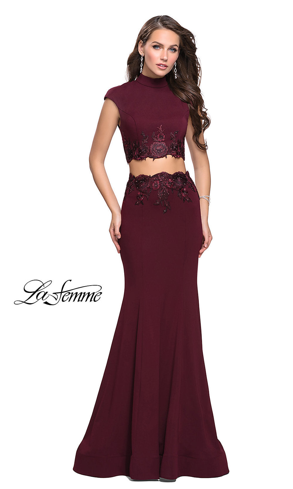 Mock neck outlet prom dress